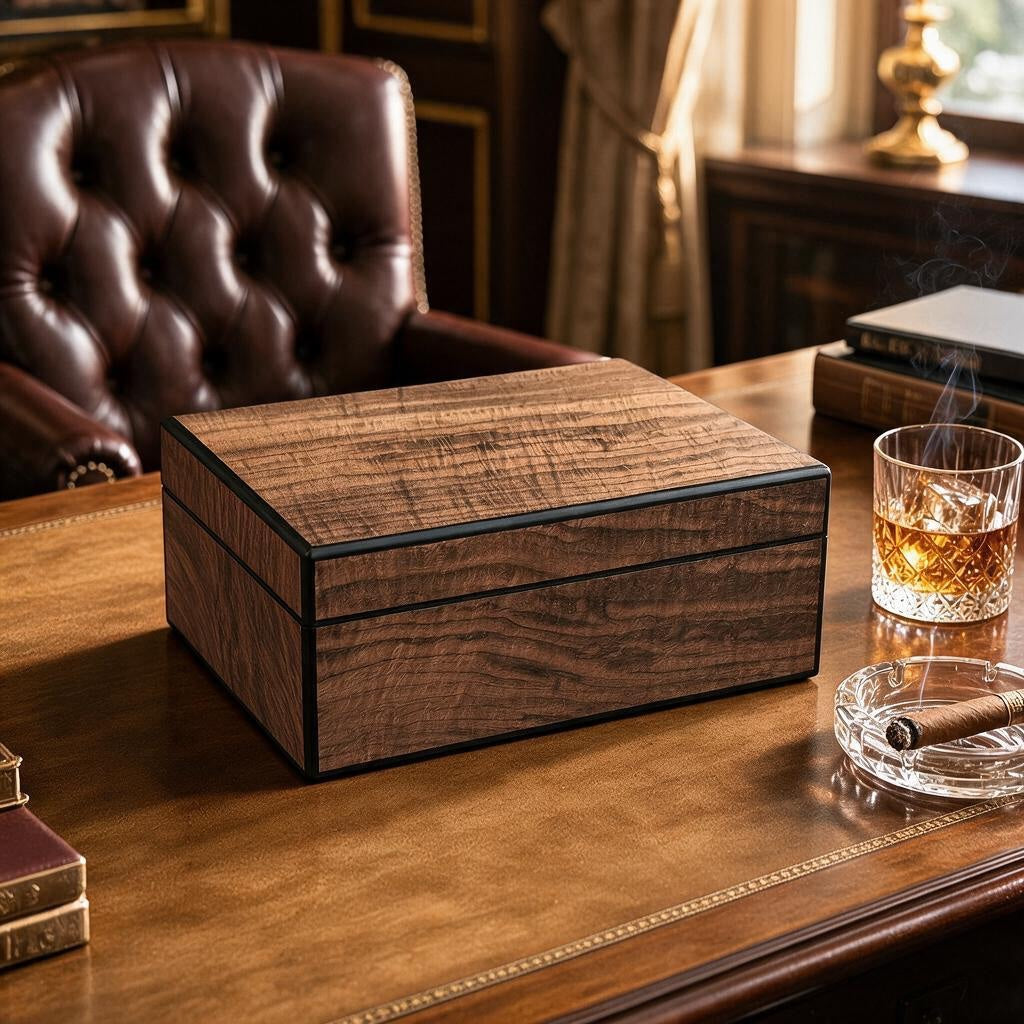 Fiddleback Walnut 50 ct. Humidor w/ Gabon Ebony Accents