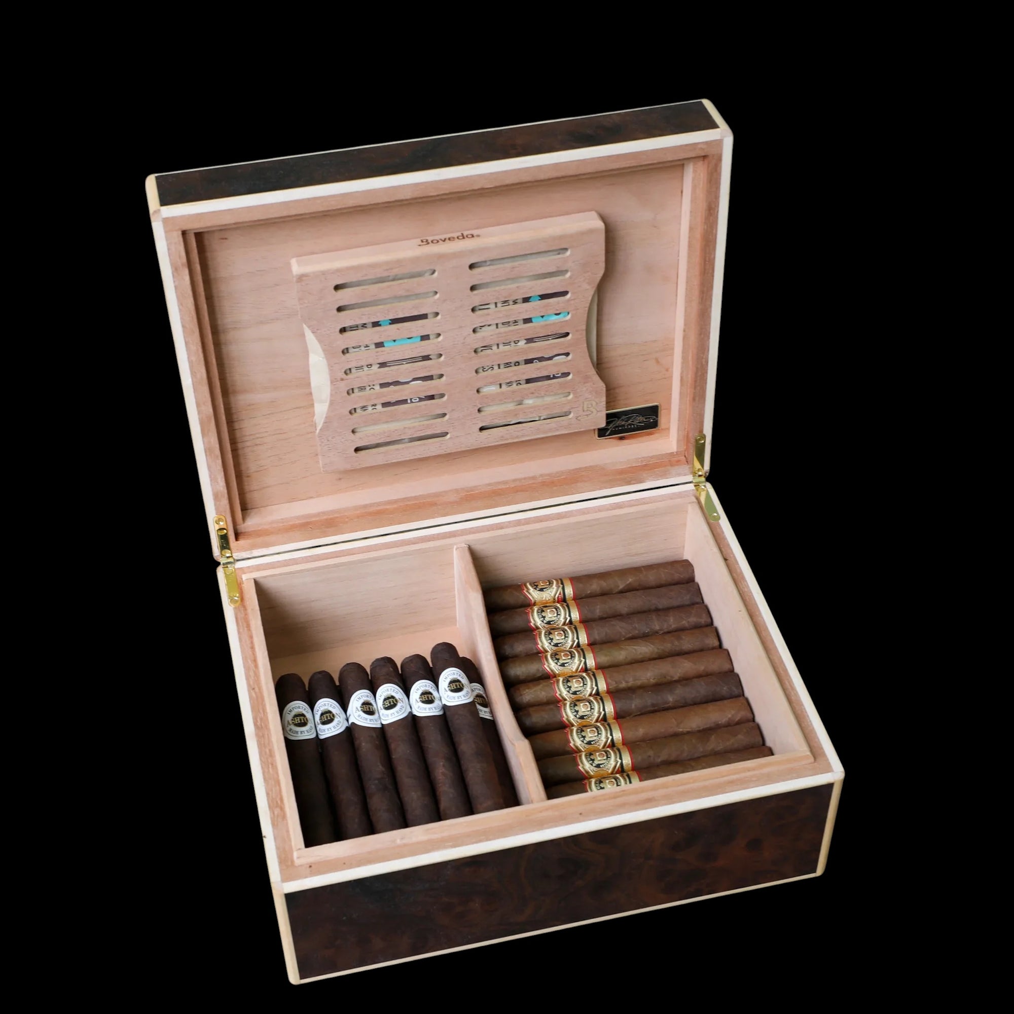 Burled Walnut 50 count Humidor w/ Curly Maple Accents (Dragon Face)